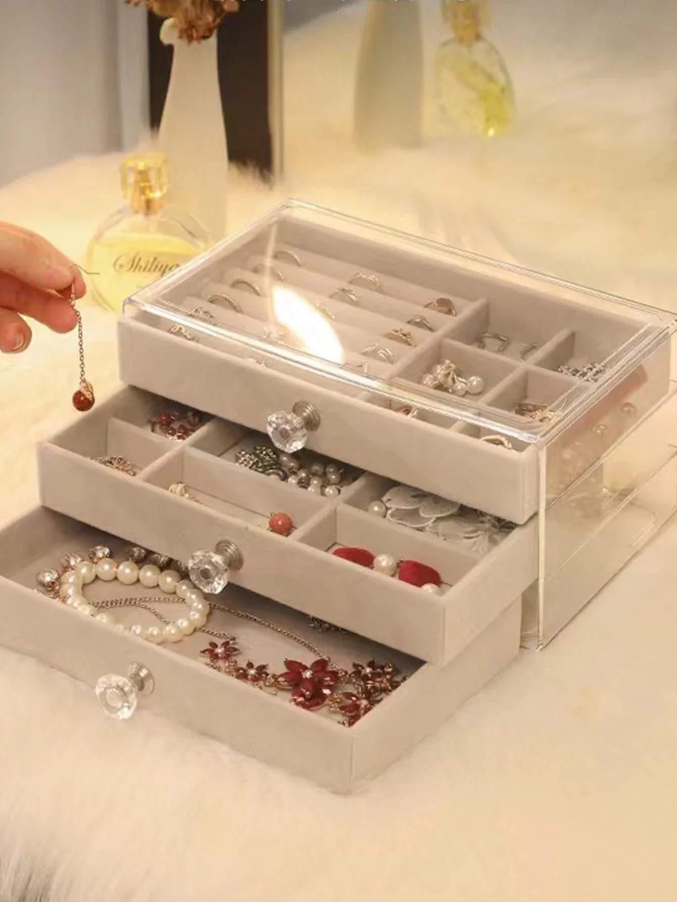 three layer clear drawer earrings bracelet Jewelry storage box Earrings ring jewelry box 250106