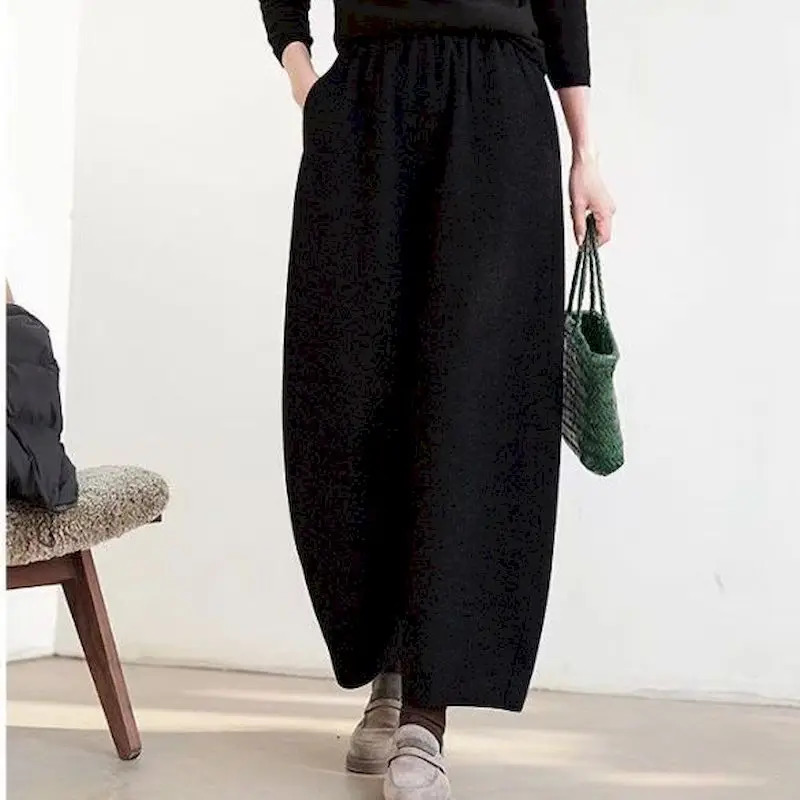 Lantern Pants Women Woolen Fabric Solid n Casual Loose Korean Fashion Elastic Waisted Trousers Clothing Harem 250108