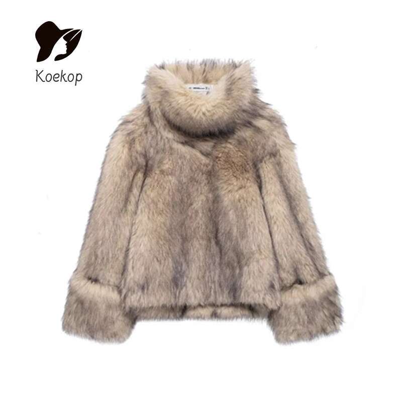 Kop Fashion Faux Fur Effect Pullover Vintage Full Sleeve Autumn And Winter Women's Chic Lady Sweatshirt