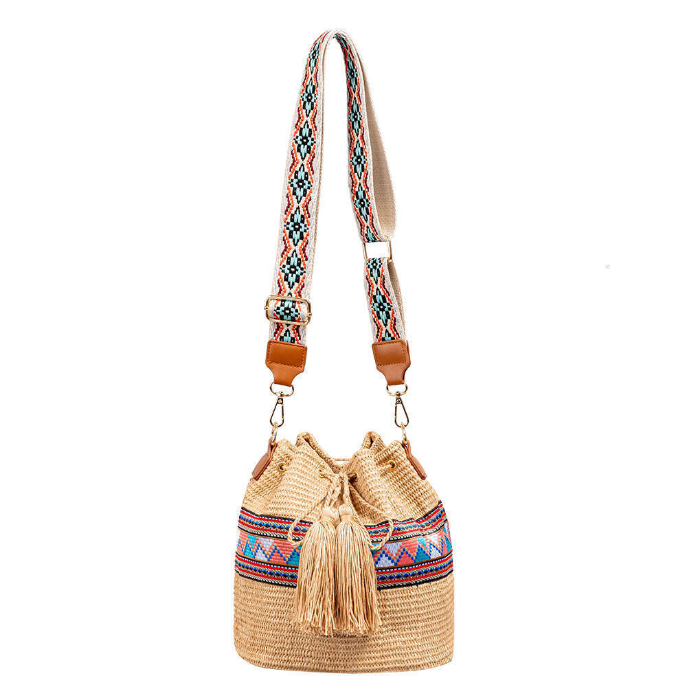Holiday Straw Cross-Border Beach Bucket Women's High-End Exquisite Shoulder Bag, Seaside Crossbody Woven Bags