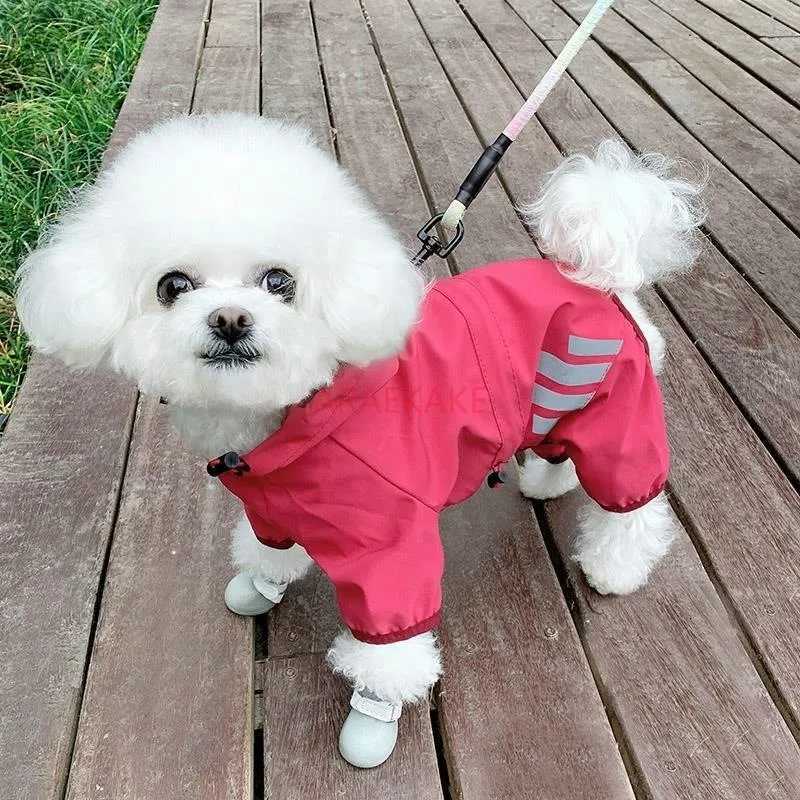 Little dog raincoat four legged waterproof can tow teddy bear Schnauzer small dog pet walking dog in rainy days to preventXJ250109