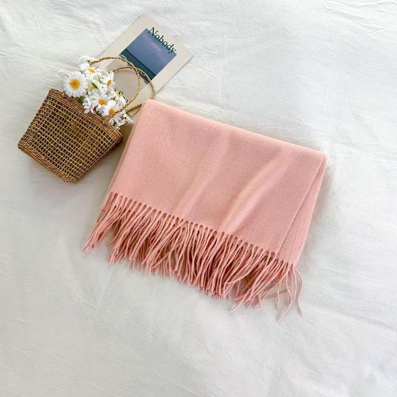 T074 cashmere tassel scarf female winter Korean solid color thick warm shawl Japanese neck scarf