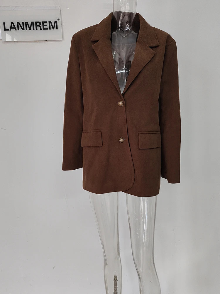 LANMREM Vintage Corduroy Womens Blazer Notched Collar Single Breasted Solid Color Loose Coat Fashion 2024 Spring 2AA4910 250109