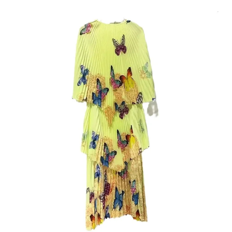 Miyake Pleated Print two piece set women outfit abaya top and skirt summer clothing 250106