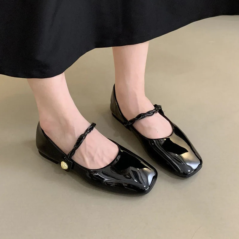Mary Jane Women Shoes Comfortable Square Toe Small Heel Pumps Female Soft Ballet Flats Casual Loafers Lady Black Leather Shoes 250109