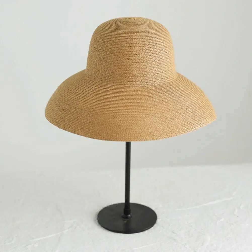 Summer Sun Hats Womens Solid Color Elegant Wide Brim Hat Fem Round Panama Cork Grass Hat Hepburn Beach Hat X250109