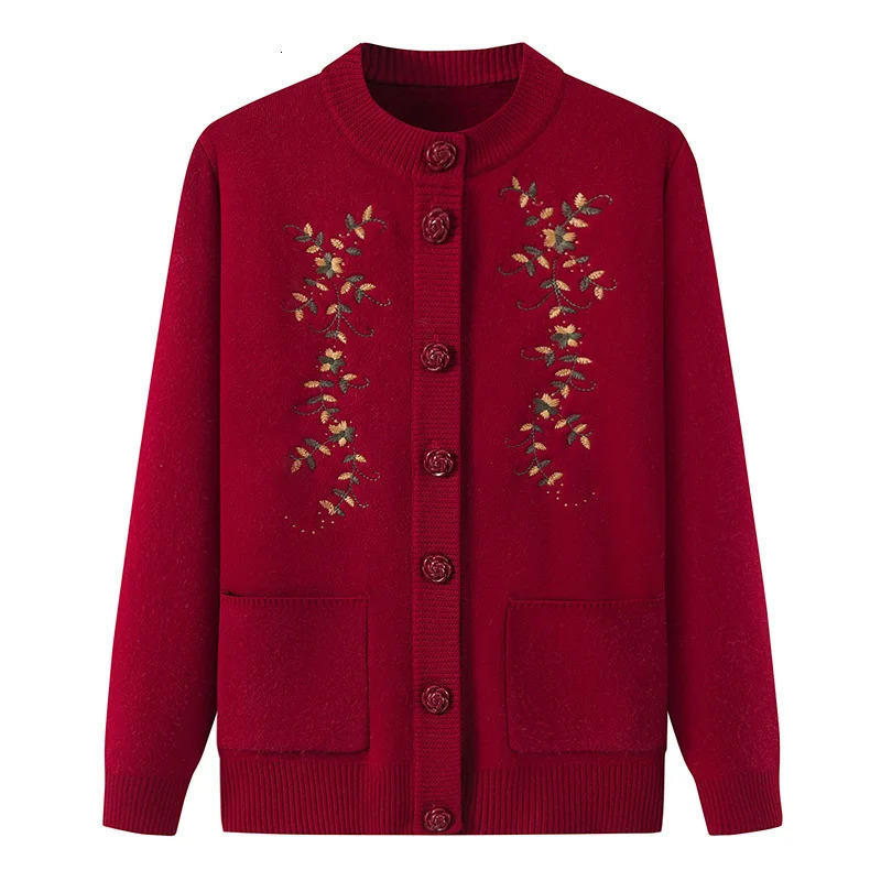 Fdfklak Vintage Print Woolen Shirt Casual Knitted Sweater Women Autumn Winter Velvet Cardigans Coat Middle Aged Mother Tops 250108