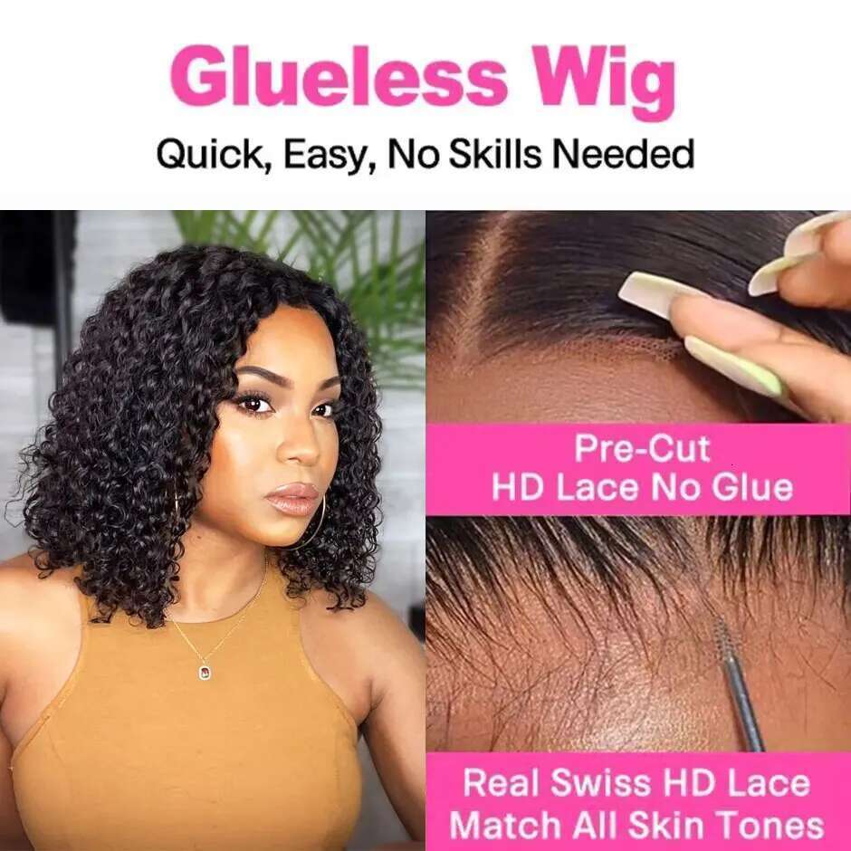Wave Bob 180% Wear Go Glueless 4X4 Pre-Cut Preplucked Lace Closure Wig Brazilian Deep Curly Human Hair Wigs