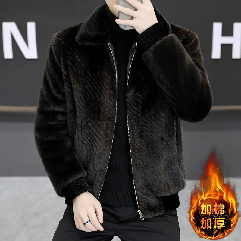 Winter Mens Faux Fur Jacket Cotton Thick Suede Collar Casual Mink Business Coats Men Clothing 250107