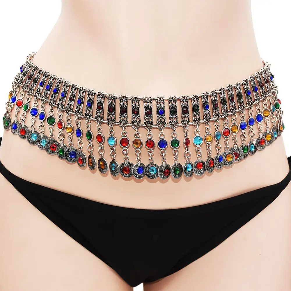 Turkish Coin Long Tassel Belly Chains for Women Colorful Crystal Waist Dance Belt India Gypsy Statement Beach Jewelry 250107