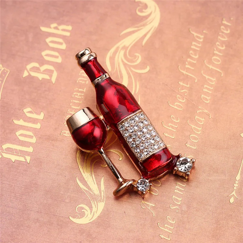 Wholesale 10Pcs/Lot Creative Rhinestone Red Wine Bottle Brooches For Women Fashion Pins Enamel Jewelry Coat Pin 250103