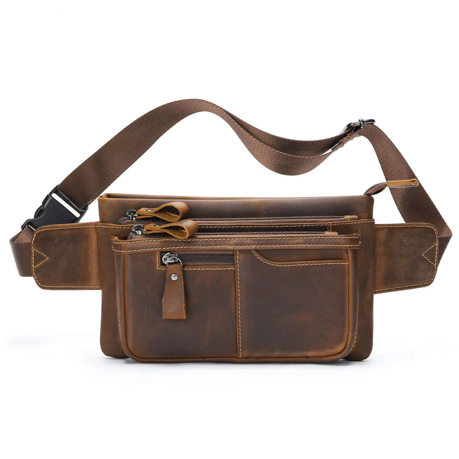 High Quality Crazy Horse Chest Retro Men's Genuine Leather Waist Large Capacity Crossbody Bag