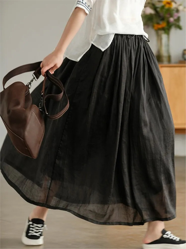 Oversized Elastic High Waist Long Summer Skirt Women Ruffle Loose Pleated Fashion Ladies Skirts Casual ALine Woman 250106