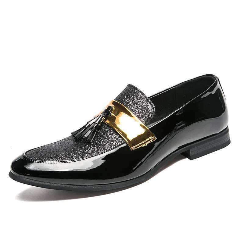 Party Flats Black Golden Formal Patchwork Tassel Leather Casuals Shoe Handmade Wedding Men Loafers Moccasins Dress Shoes