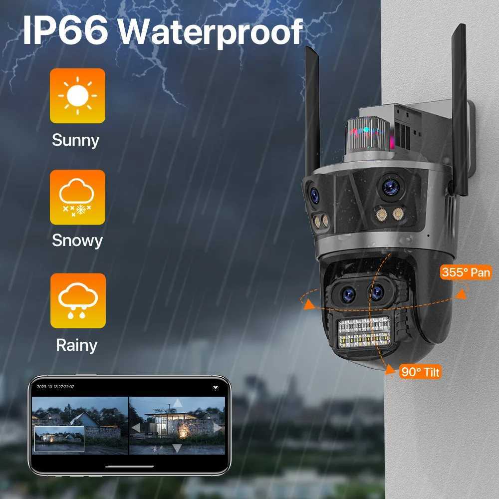 8K WiFi IP Camera Four lens Outdoor 6K PTZ Security Camera 8X Zoom Automatic Tracking IP66 Waterproof Security CCTV Monitoring iSee X250110