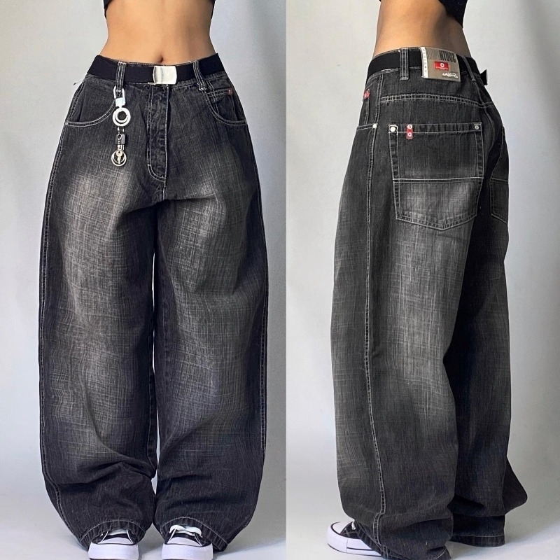 Harajuku Retro Big Tiger Head Embroidered Baggy Jeans Y2K Street Fashion Hip Hop Gothic Casual Joker Wideleg Pants 241226