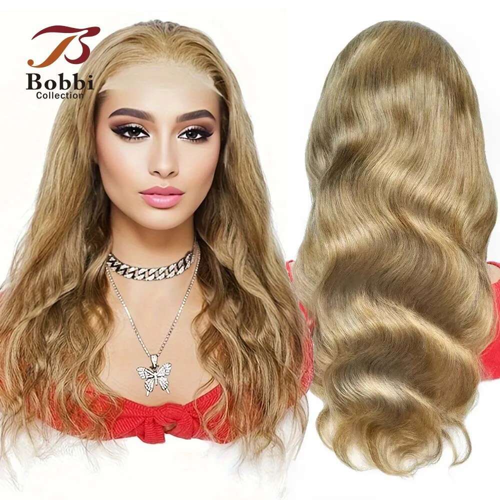 #8 Front Wig Human Hair Body Wave Ash Blonde Pre-Plucked Transparent Lace Closure Wigs for Women Free Part