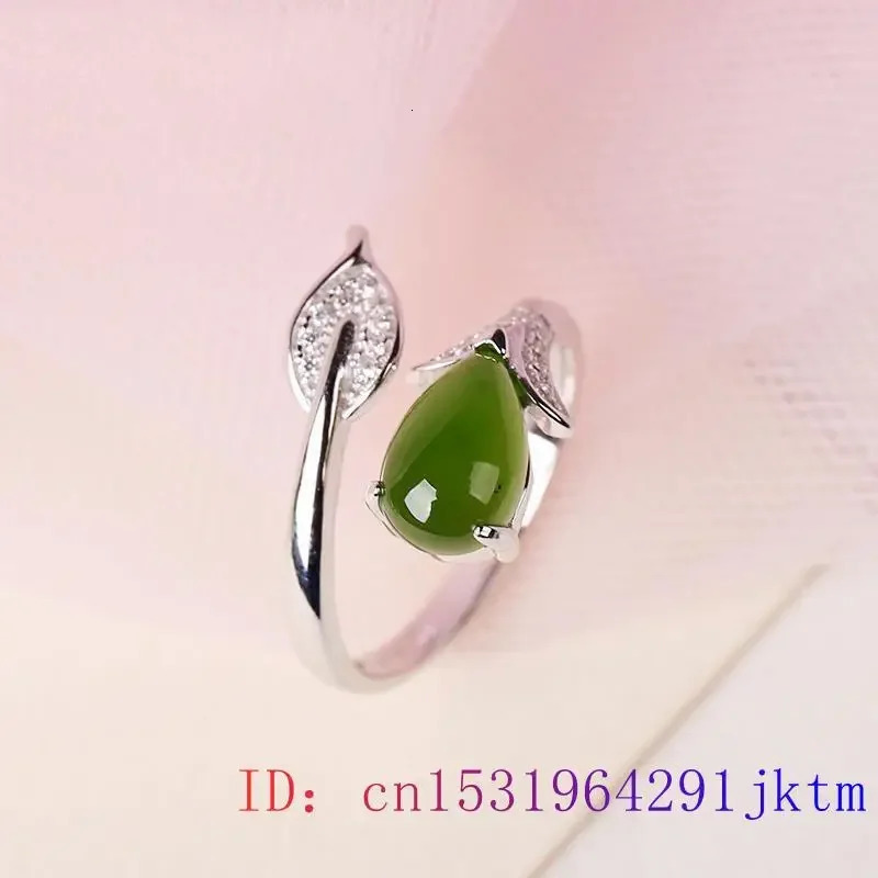 Green Jade Flower Rings Natural Jewelry Talismans Women Accessories Adjustable Ring Charms 925 Silver Gifts Amulets Real 250106