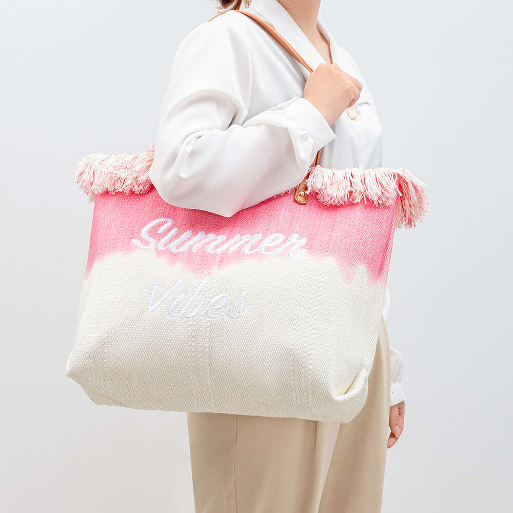 Embroidered Tote Tassel Sail Fabric Magnetic Buckle Commuting Underarm New Beach Shoulder Bag, Summer
