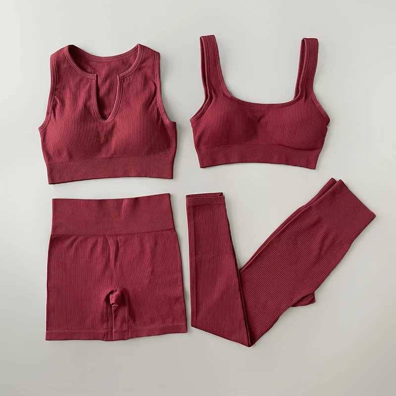 Seamless Yoga Set Ribbed Workout Outfits for Women 2/4 Piece Sport Bra High Waist Shorts Yoga Leggings Sets Fitness Gym ClothingXJ250109