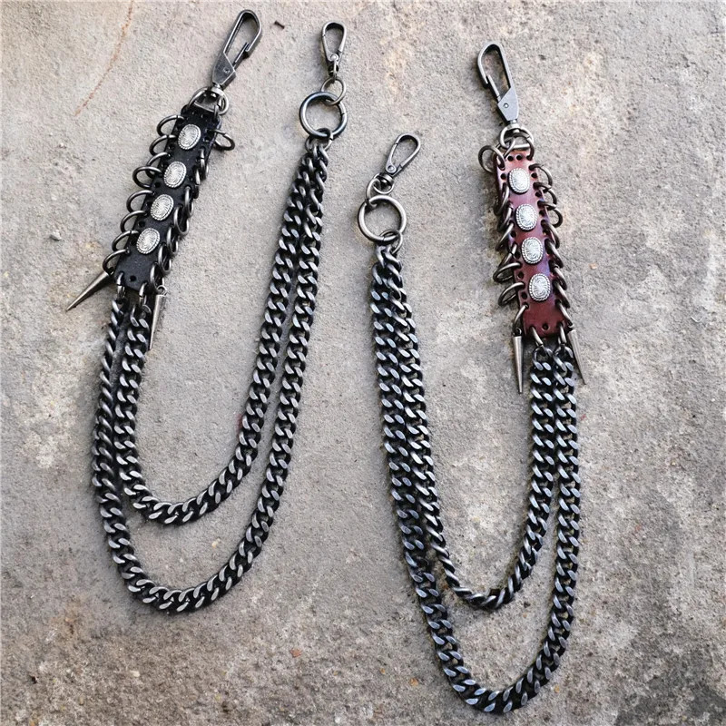 Men Black Visual Heavy Rock Metal Hip Hop Pants Wallet Keychain Star Shape Pendant Metal Link Waist Chain Punk Jean Chain 250107
