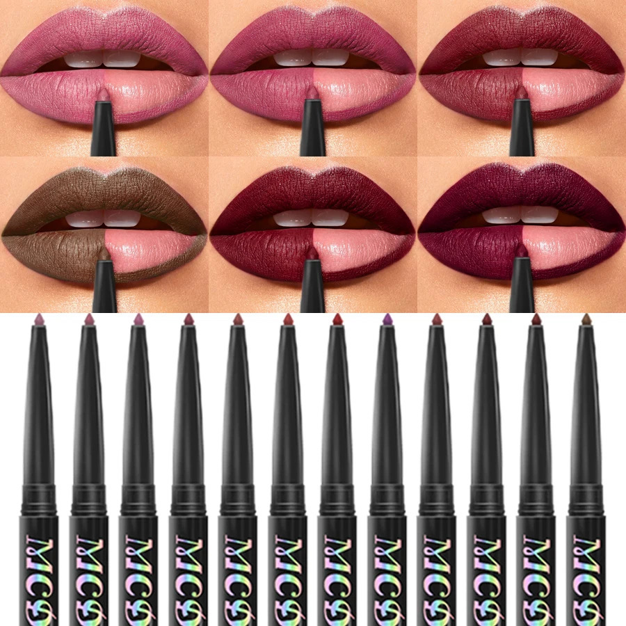 12pcs Sexy Matte Brown Lip Liner Waterproof Pencil Lip Outline Contouring Lasting Lipstick Crayon Pigments Lip Balm 250108