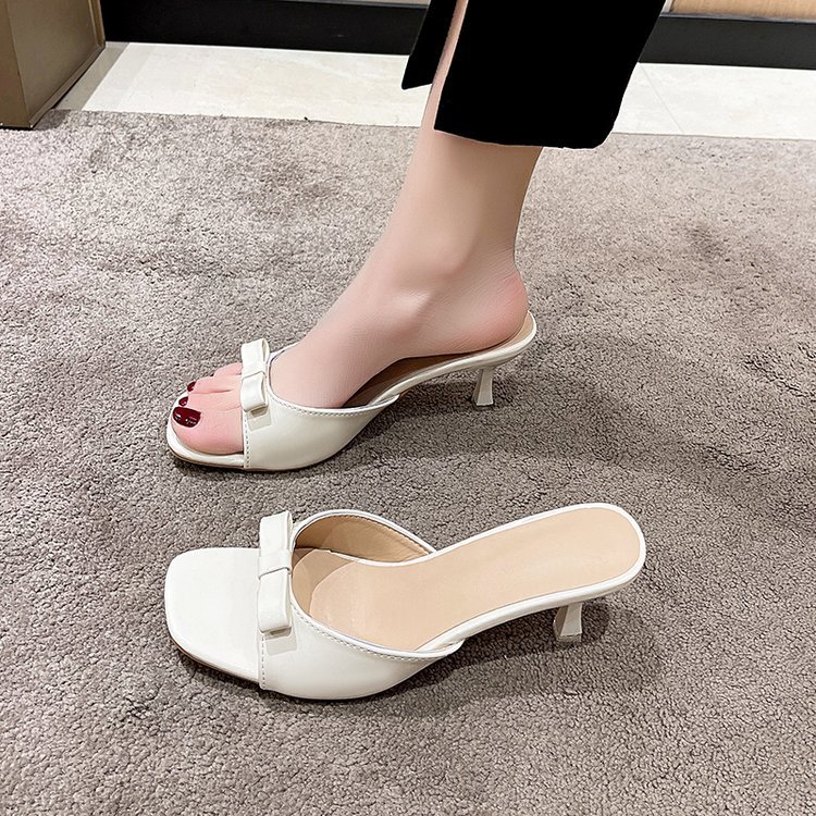 Women Slippers New Fashion High Heel Sandals Outerwear Square Toe Triple Black Beige Free shipping
