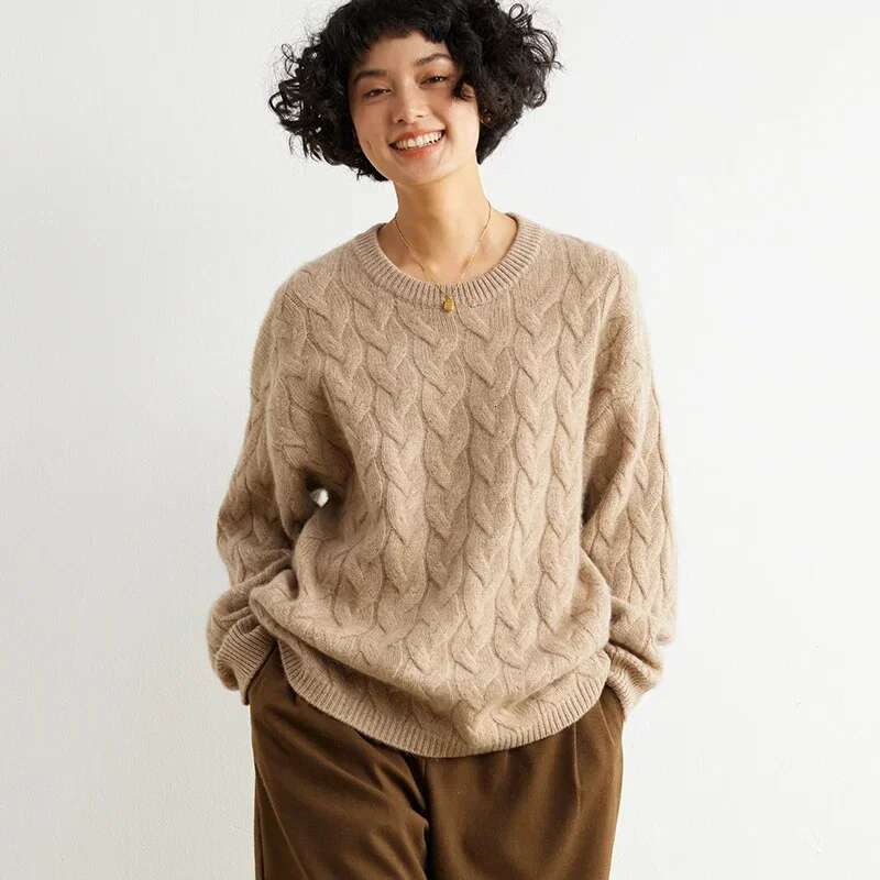 Tailor Sheep Winter 100% Cashmere Sweater O-Neck Knit Pullover Women's High Quality Female Loose Large Size Girls Top
