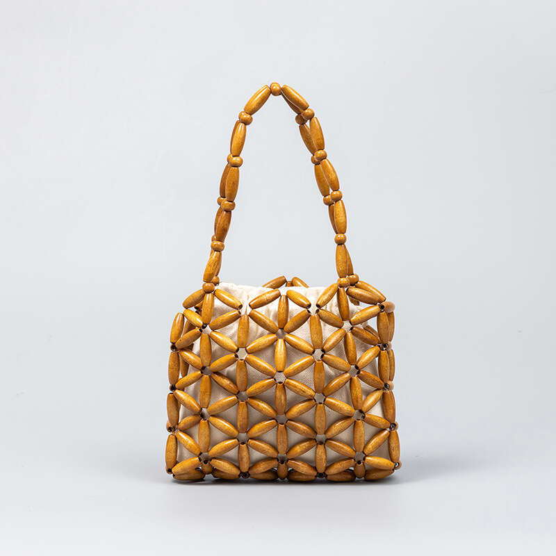 Enspt Foreign Trade Hand Woven Wooden Bead Bag Women, Summer Cross-Border Trend, Niche Design, Commuting Handbag For Women