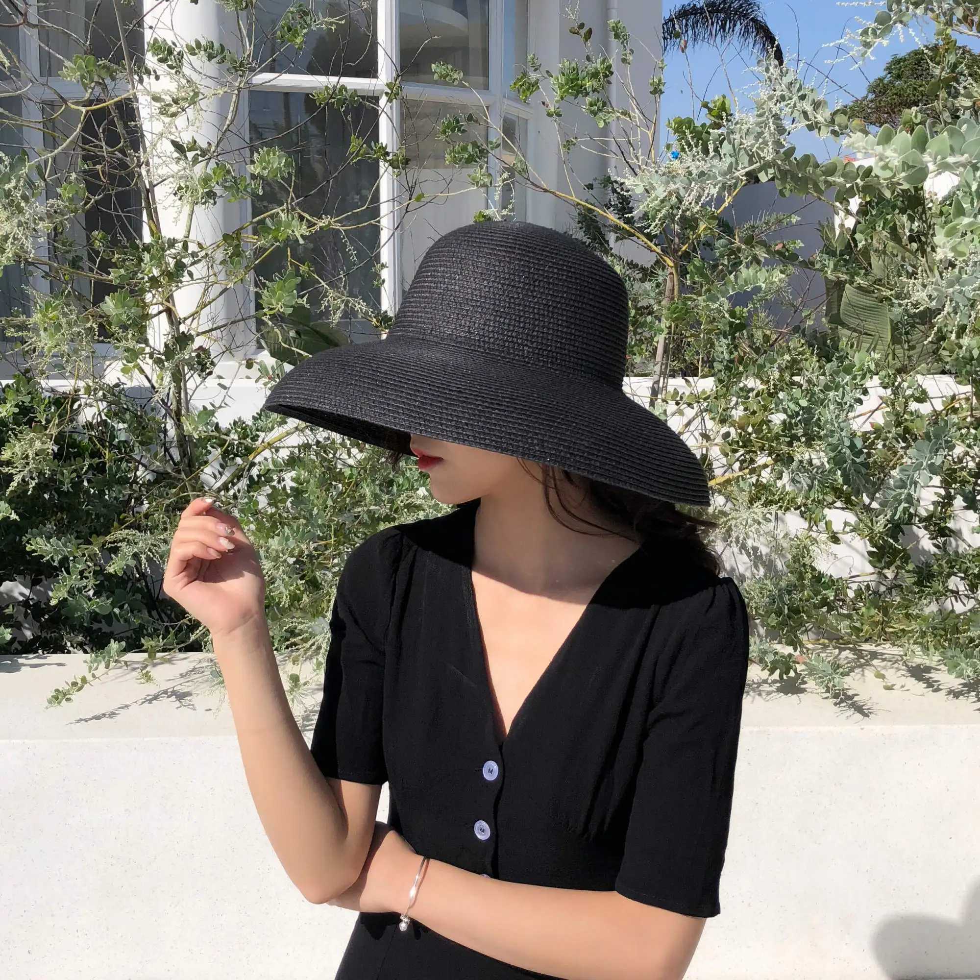 Orange Hat New Wens Sun Hat Folding Beach Hat Big Brim Travel Sunscreen Hepburn Wind Sun Hat Travel Hat X250109