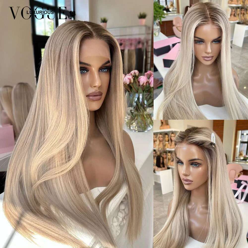 Cream Straight 100% Real Human Ash Blonde 200% Density Salon Hair Coloring 13x6 Lace Front Wig For Women
