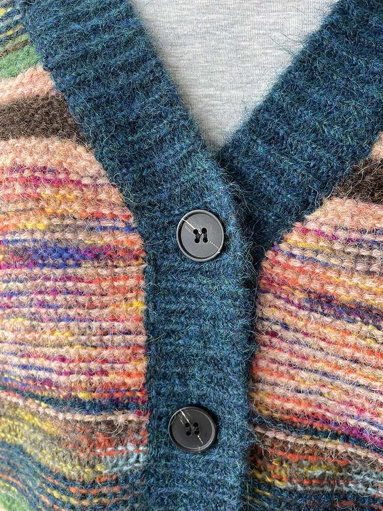Multicolor Striped Cardigan 2024 Colorful Sweater Winter Fall Y2k Jumper Women Clothes