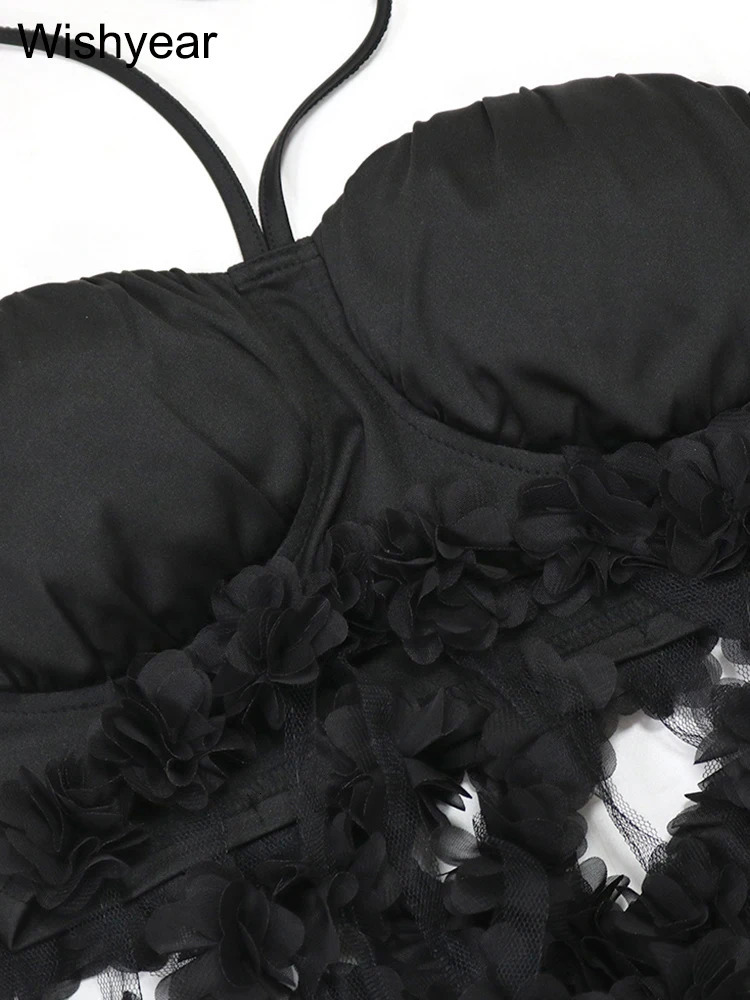 In Pencil Pants and Flower Tassel Halter Crop Top Two Pieces Women Birthday Outfits White Sexy Party Nightclub Matching Sets 250106