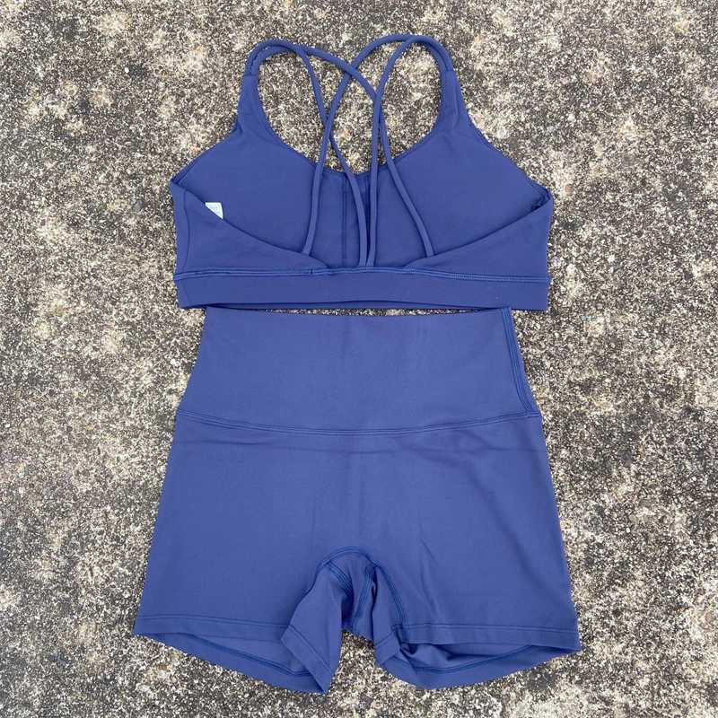 2 Piece Yoga Shorts Set Gym Sports Set Women Workout Outfit Fitness Suit Cross Straps Bra High Waist Shorts Running TracksuitXJ250109