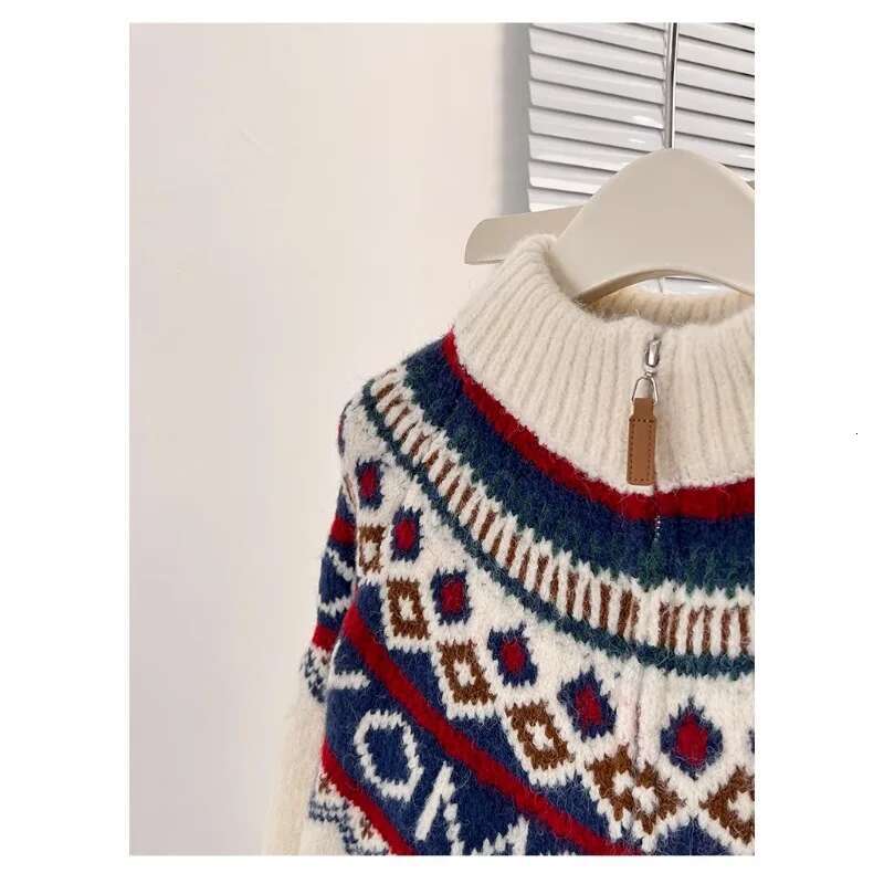 Fair Isle Style Semi-Turtleneck Sweater Knitted Cardigan Women's 2024 Autumn New Winter Thickened Loose Zipper Long-Sleeved Top