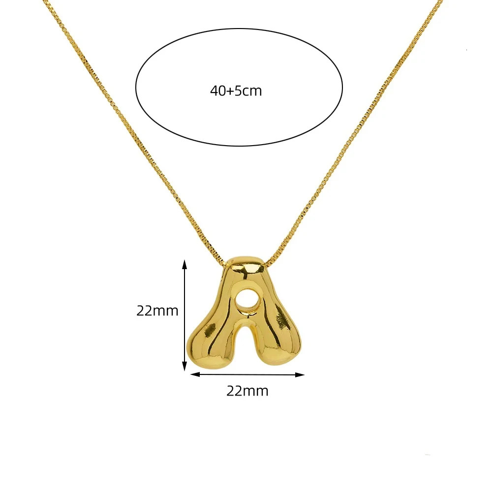 Golden Color Stainless Steel Initial Necklace for Women Girls Chunky Bubble Letter Pendant Necklaces Trendy Collar Jewelry Gift 250109