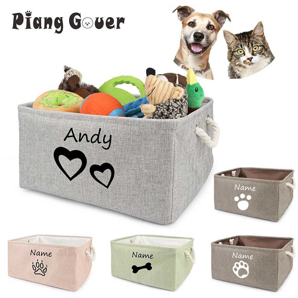 Personalized Cat Dog Toy Storage Basket Clothes Bin Pet Custom Name DIY Collapsible Box Free Print ID Pet AccessoriesXJ250109