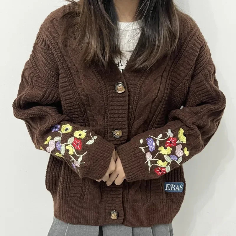 Plus Size Eras Cardigan for Women Autumn Winter Flower ed Knitted Sweater Y2k Girl Vintage Fashion Cardigans Tops 250108
