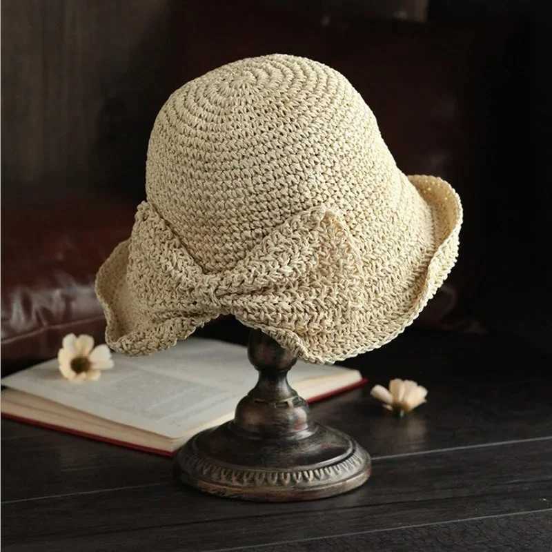 Simple Foldable Wide Brim Floppy Girls Straw Hat Sun Hats Beach Wen Summer Hat UV Protect Travel Cap Lady Caps Fem X250329