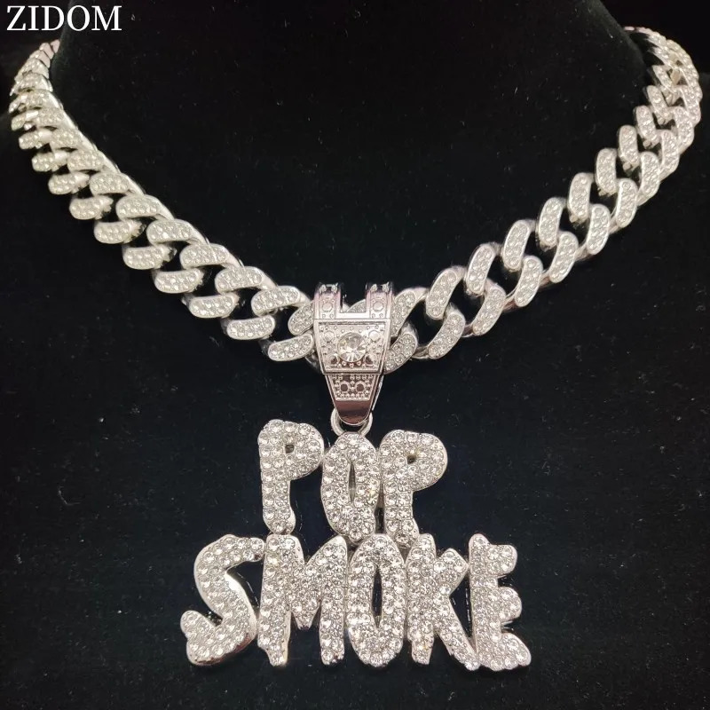 Men Women Hip hop POP SMOKE Rapper Pendant Necklace Crystal Cuban Chain HipHop Iced Out Necklaces Fashion Jewelry 250109