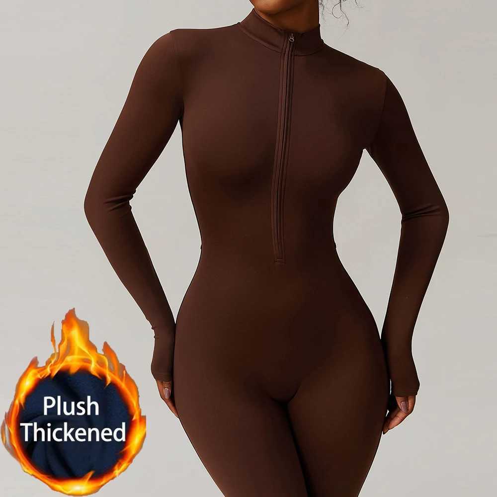 Winter Warm One-Piece Yoga Jumpsuits Sports Suit with Long Sleeves Fitness Sets Gym Wearing Bodysuit Womens Jumpsuit SportswearXJ250109