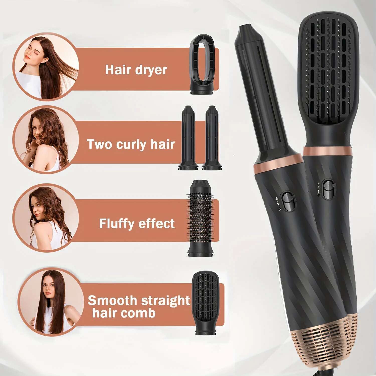 5 in 1 Blow Powerful Dryer Hot Iron Wand Negative Ionic Air Curler Hair Styler Curg Brush