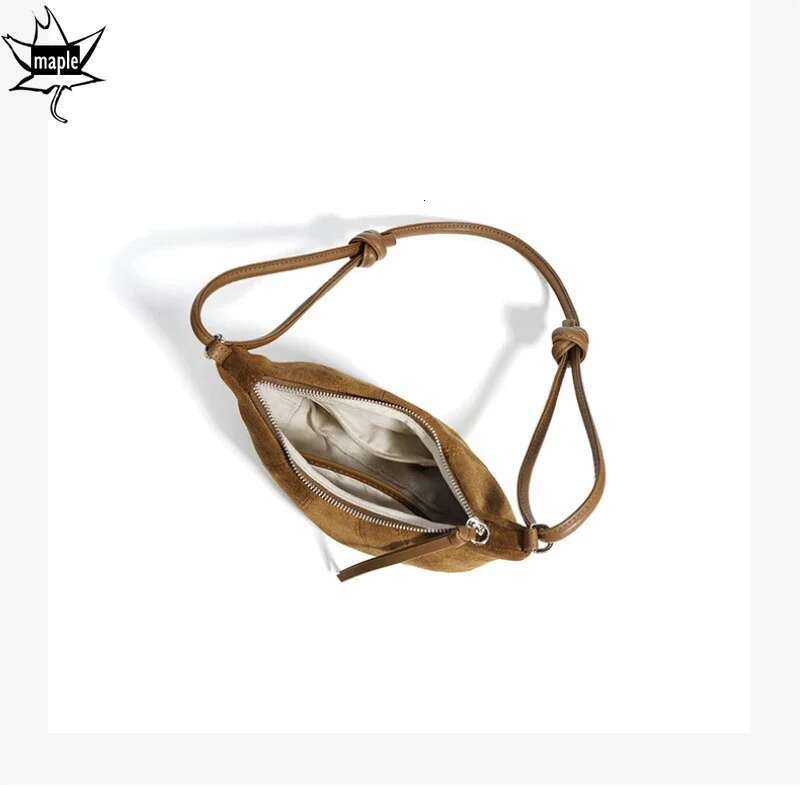 New Autumn Croissant Shape Women Crossbody Kakhi Real Suede Cow Leather Female Shoulder Bag Small Daily-Use Half-Moon Purse