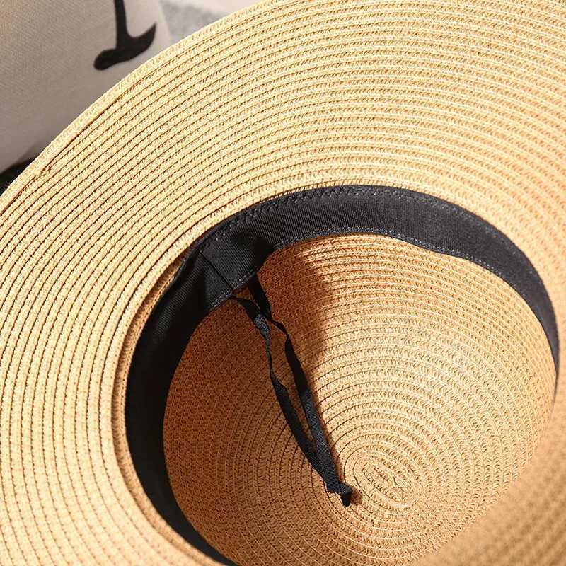 Big Brim Bow Sun Hat Breathable Sunscreen Straw Hat Mens Summer Outdoor Travel Sports Hiking Beach Hat X250109