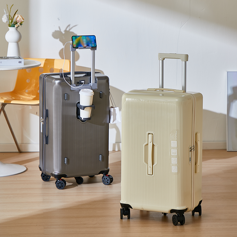 Zippered suitcase, 5 swivel wheels, pp hard shell suitcase with USB charging, large family travel and carry-on luggage 20/24/28/30/32 inch