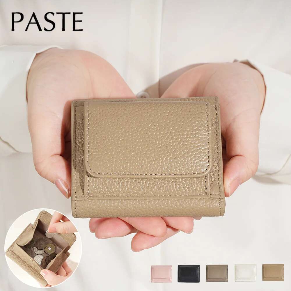 New Japan Style Three Fold Short Clip Female Wallet Portable Lady Coin Purses Genuine Cow Leather Multi-Card Bag Mini Pouch