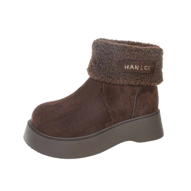 Mango Head Western style Snow Cotton Women's 2024 Trendy Small Height Increase Thick Bottom Flip Fur Mouth with Velvet Thick Cotton Shoes