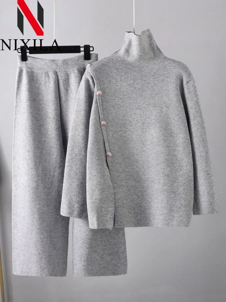 Winter Autumn Sweater 2 Piece Sets Fashionable Knit Pant Elegant Retro Pullover Two Womens Outfits Clothes 250106