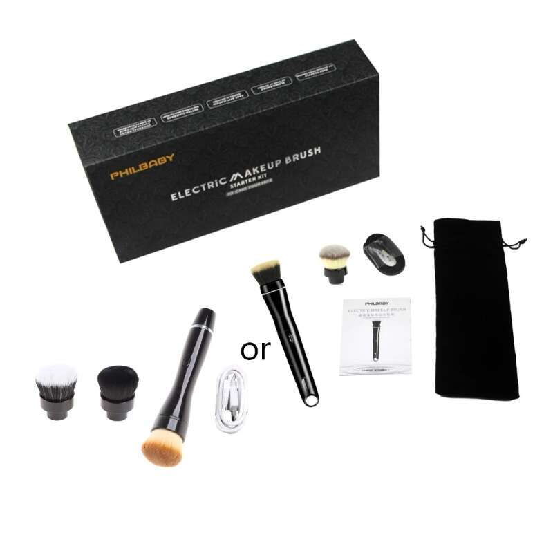Portable Electric Makeup 360 Rotating Cosmetic Powder Brushes USB Rechargeable with 2 Brush Heads E0BD
