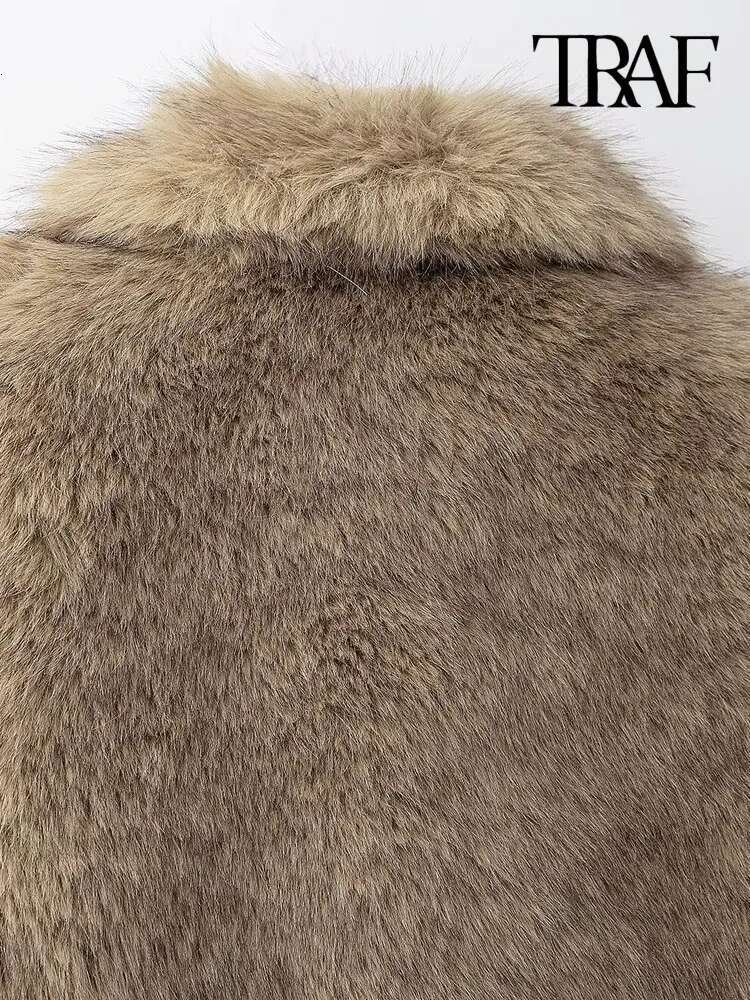 Traf-Women's Thick Warm Faux Fur Waistcoat, Sleeveless, Lapel Collar, Front Hook, Female Outerwear, Chic Vest Tops, Fashion